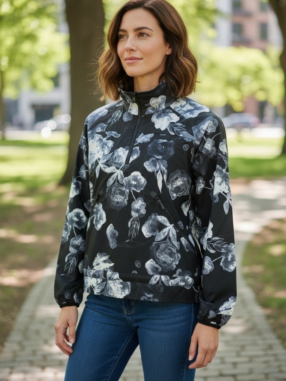 Lululemon Floral Print Quarter -Zip Active Jacket